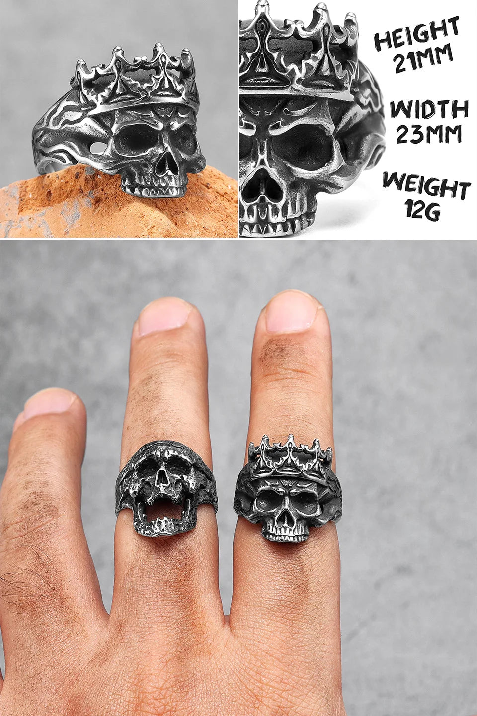 PENDRA Punk Gothic Skull Ring