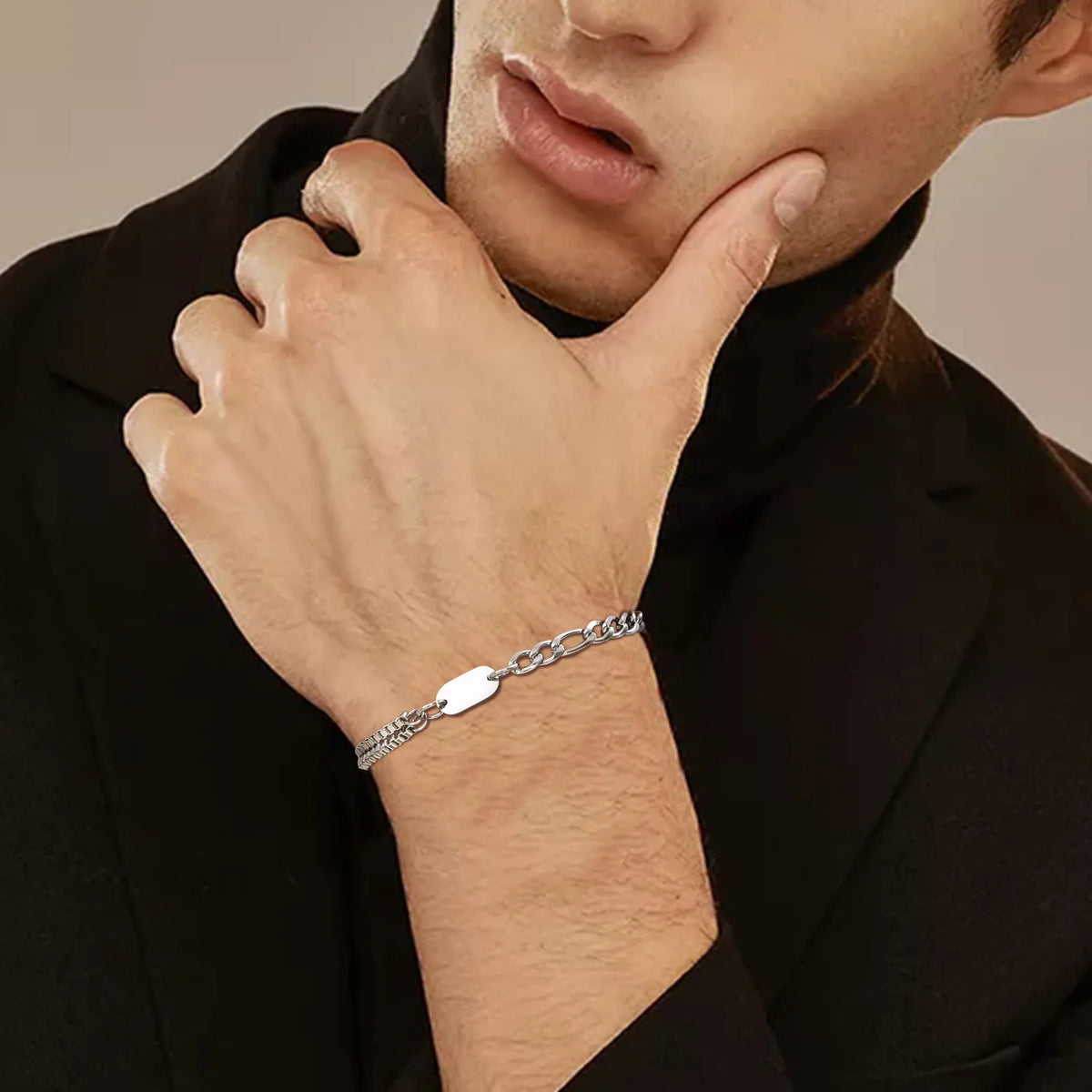Initials Bracelets for Men Women Couple,Alphabet A-Z 26 Letter Stainless Steel Chain Link Wristband,Valentine's Day Gift for BBF