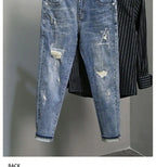 Casual Spring and Autumn Slim Denim Pencil Pants Men's Jean 2024 New Broken Hole Slim Fit Beggar Design High Street Washed Jeans