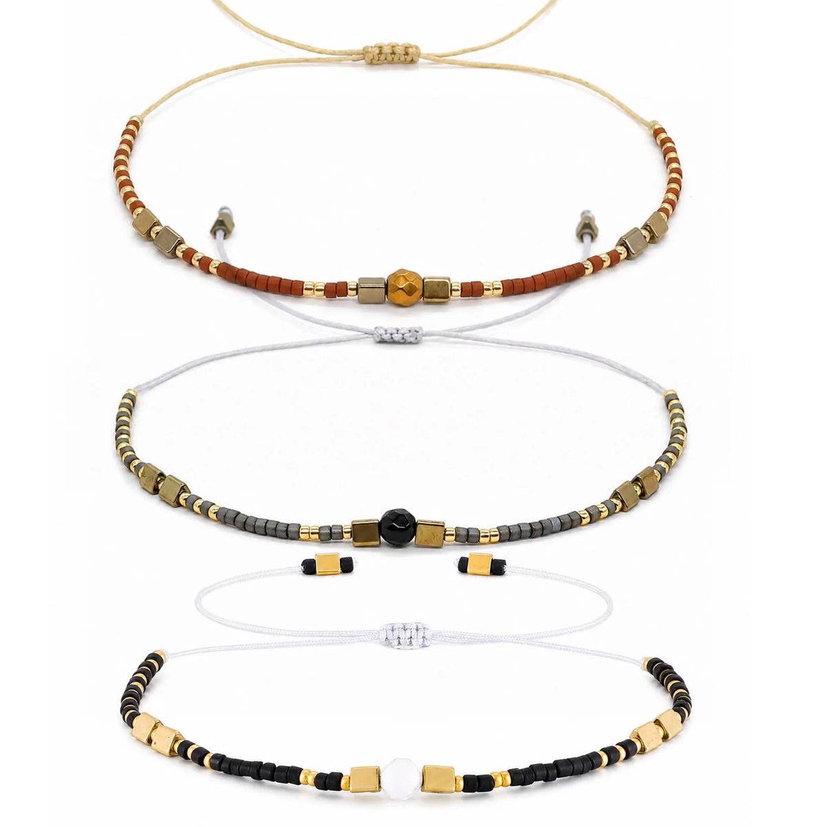 1/2/3pcs Boho Beaded Bracelets for Men,Handmade Mini Gold Color Stainless Steel Beads Glass Seeds Wristband,Summer Jewelry