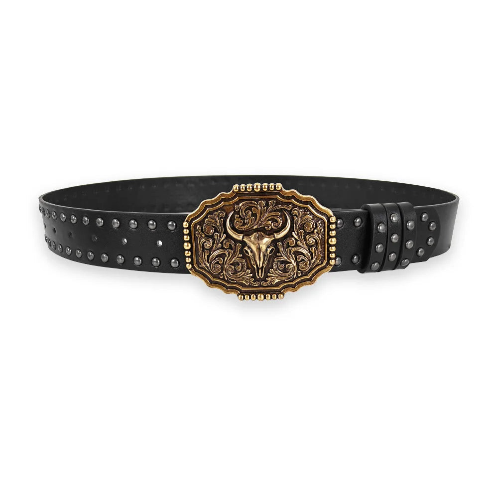 Luxury Desinger Belts For Women High Quality Punk Gothic Rivet Black Jeans Unisex Men Belt Male Paw Bull Buckle Waistband Man