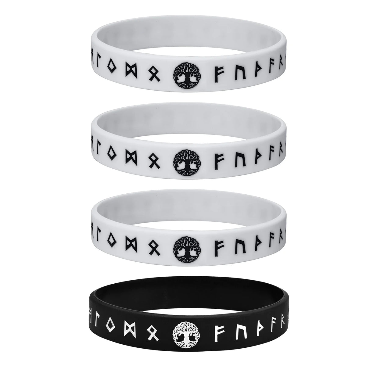 Mprainbow Mens Tree of Life Bracelets, 1/2/3/4 Pcs Norse Viking Soft Runes Silicone Rubber Band Wristband Bangle,Comfort Fit