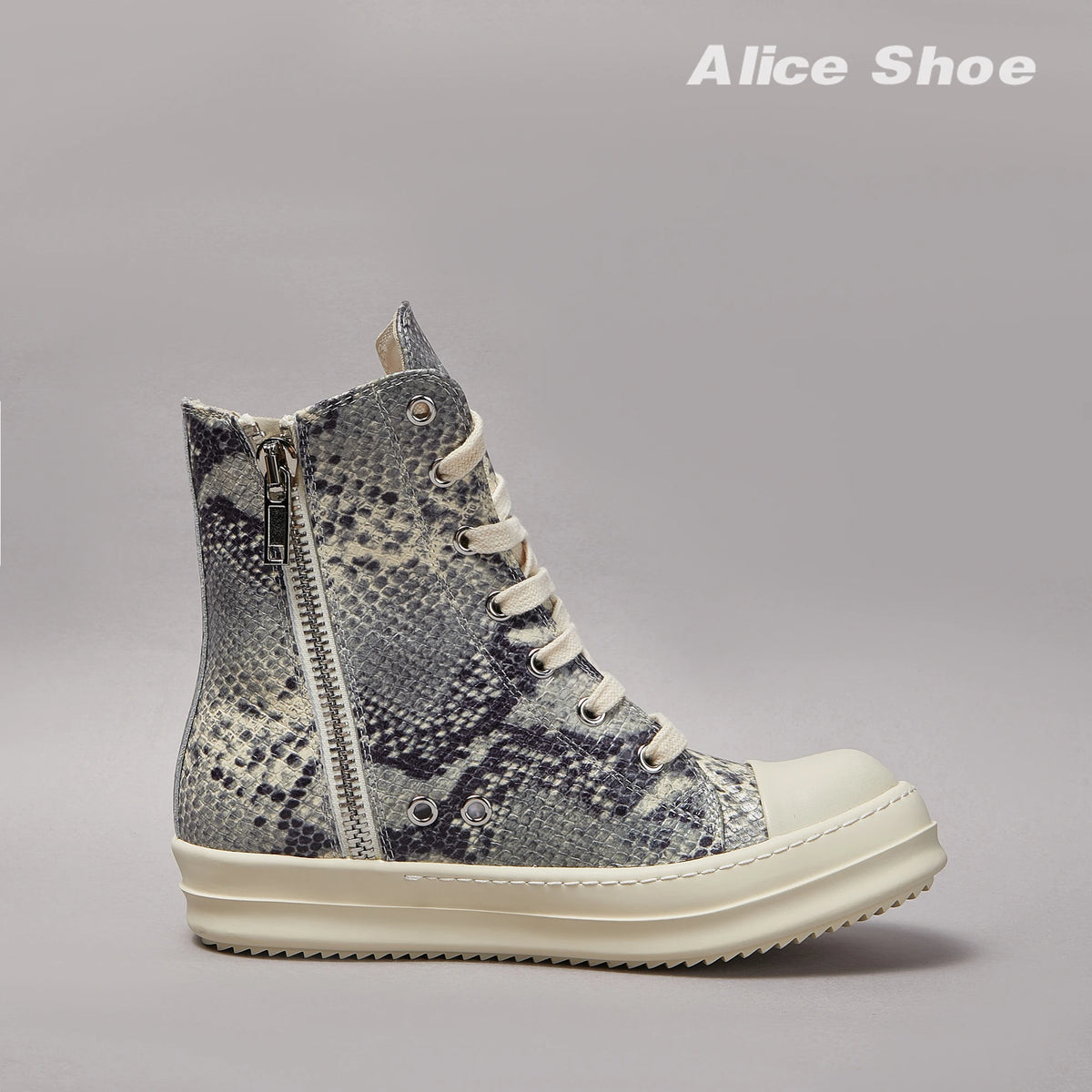 PENDRA Python Shadow Black Python-Embossed Leather High-Top Platform Ankle Boots