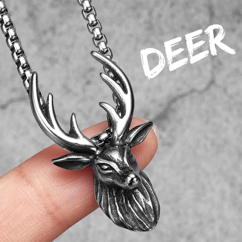 PENDRA Stag Elk Antler Steel Necklace