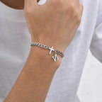 Men's Initials Cross Bracelets,Never Fade A-Z 26 Letters Stainless Steel Chain Links Cross Wristband,Stylish Simple Jewelry Gift