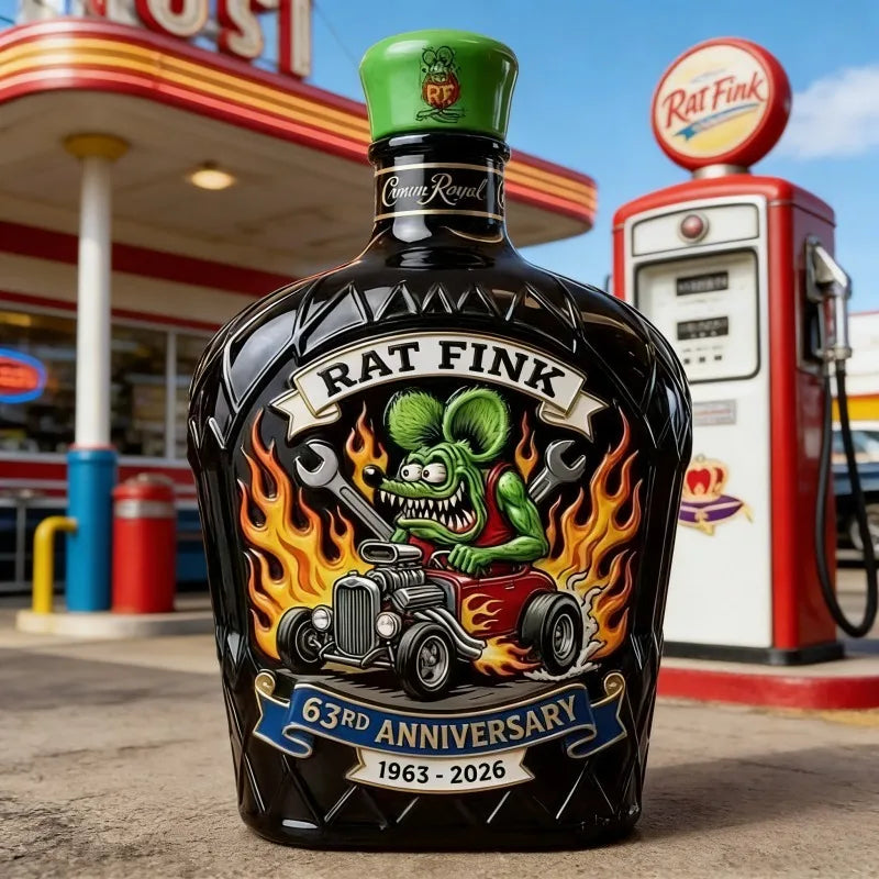 Rat Fink Tribute Whiskey Decanter, Hot Rod Design Collectible Liquor Bottle for Car Enthusiasts