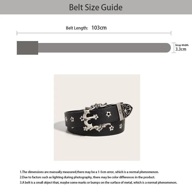 Star Eye Rivet Studded Belt For Men and woman Gothic Pin Buckle Fashion Casual Punk Pu Leather Waistband Y2K Hip Hop Jeans Belt