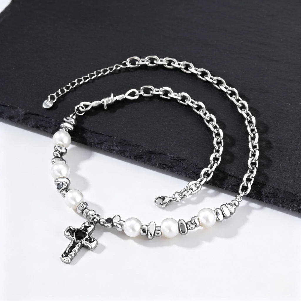 PENDRA Cross Pearl Beaded Necklace