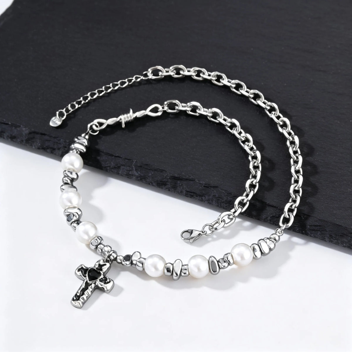 PENDRA Cross Pearl Beaded Necklace
