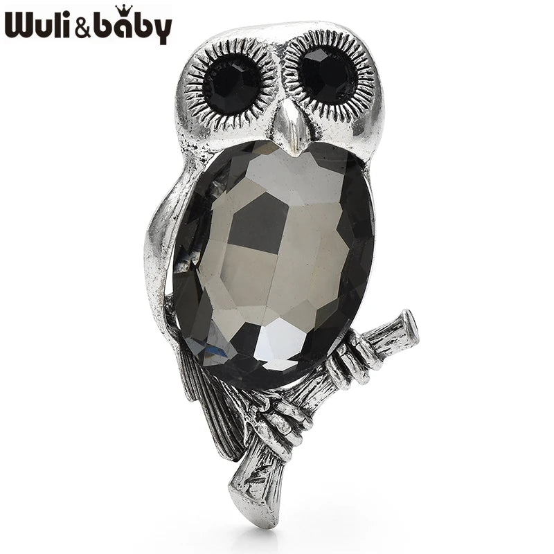PENDRA Moonbranch Crystal Owl Brooch
