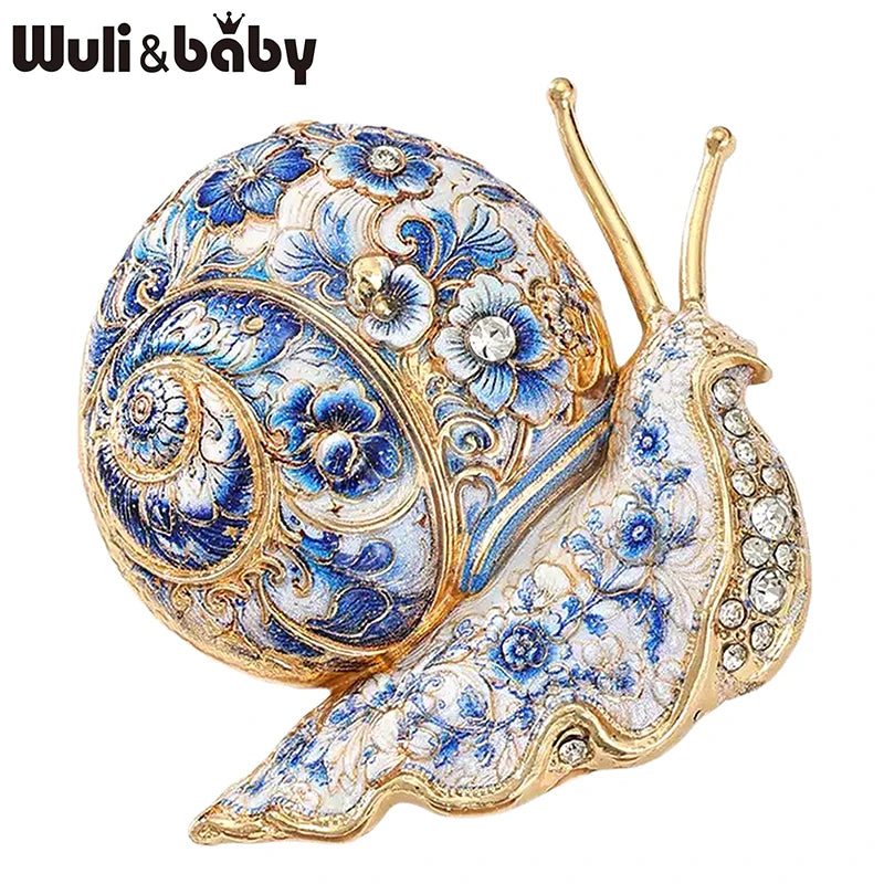 PENDRA Garden Snail Rhinestone Enamel Brooch