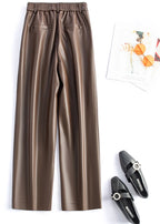 2025 autumn and winter new style leather pants elastic high waisted slim fit commute straight leg pants for women