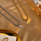 Initials Necklace for Men Boys,Stainless Steel A-Z 26 Letters Pendant with Twisted Rope Chain Cuban Chain Gift,50CM/19.5"
