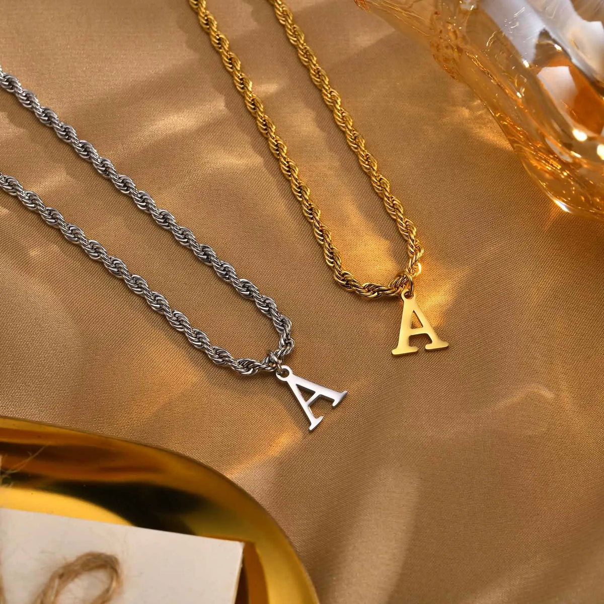 Initials Necklace for Men Boys,Stainless Steel A-Z 26 Letters Pendant with Twisted Rope Chain Cuban Chain Gift,50CM/19.5"