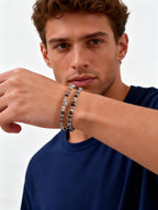 Healing Natural Stone Beaded Bracelets for Men Boys,Hip Hop Metal Adjustable Beaded Wristband,Causal Jewelry Gift