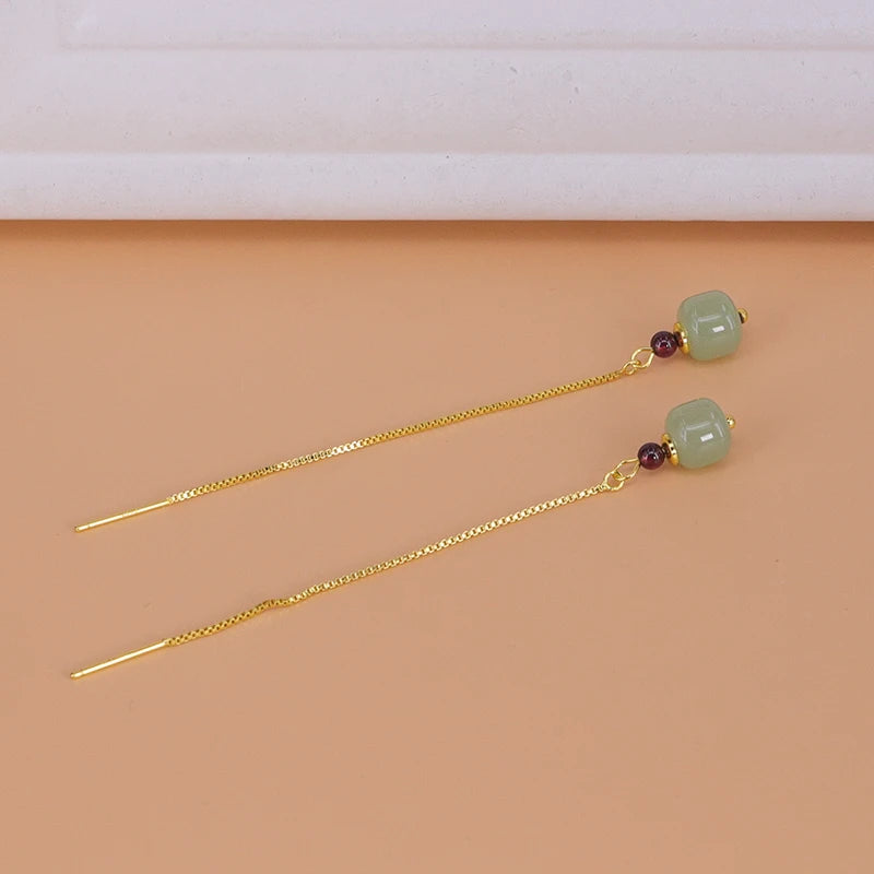 PENDRA Gold Jade Hetian Green Earrings