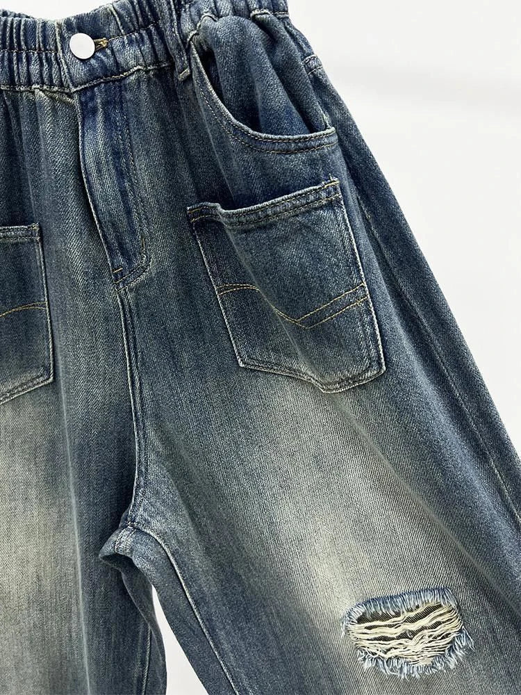 PENDRA Ripped Loose Dad Personality Elastic Waisted Versatile Carrot Pants