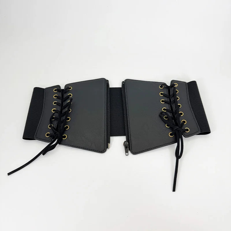 Lace Up Front Corset Belt For Women Punk Wide Belt Female Slimming Body Elastic Bustier Waistband Hip Hop Gothic Dress Girdle