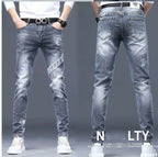 High End Stylish Classic Distinctive Printed Black Stretch Denim Jeans for Men High Quality Slim Fit Stretch Luxury Denim Pants