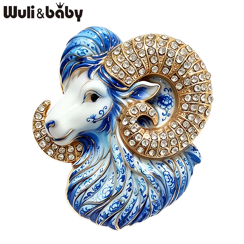 PENDRA Zodiac Goat Rhinestone Brooch