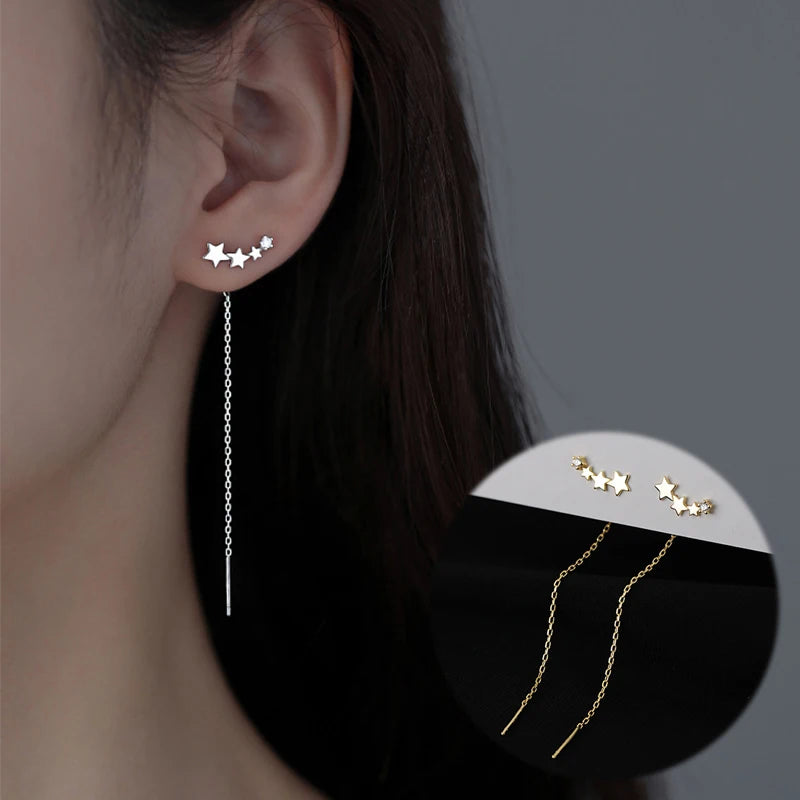 VENTFILLE Silver Drop Earrings for Women Long Tassel Box Chain Earrings Sweet Jewelry Dropshipping