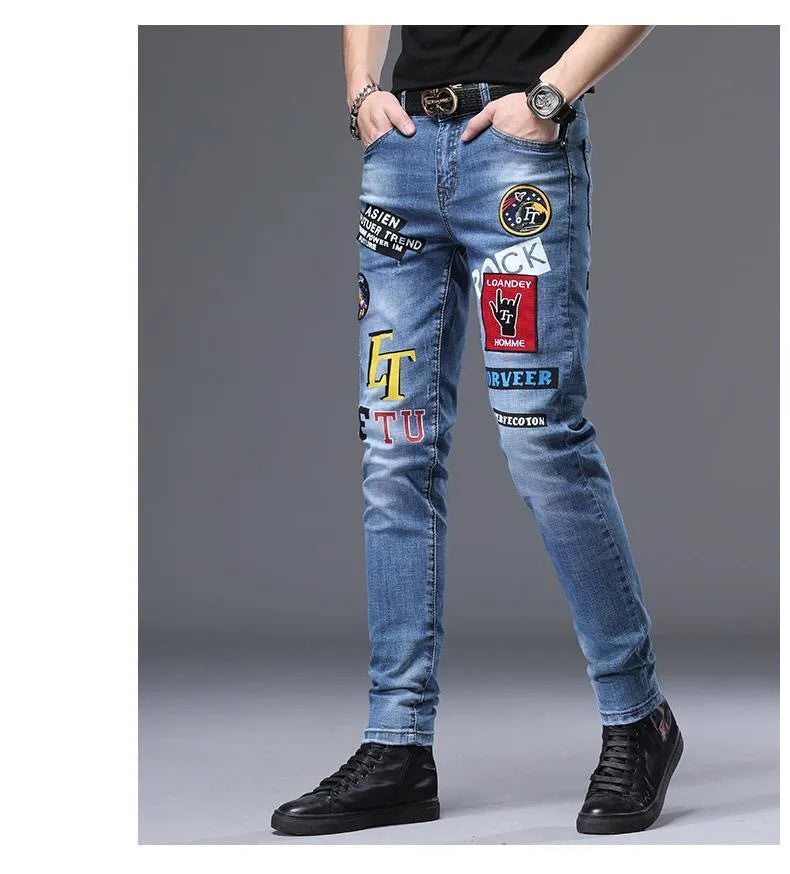 Spring Summer White Hot Drill Ripped Cowboy Korean Style Streetwear Men Washed Luxury Holes Slim Hip-hop Stylish Jeans Trousers