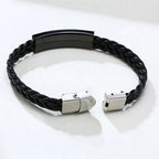 Black Leather Bracelet for Dad Him Men,Engraved Touching Words Stainless Steel Metal Wrsitband,Father's Day Gift