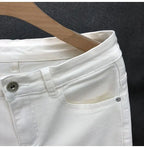 High-Quality Korean Street Men's Slim Jeans for Spring and Autumn with Denim Fabric and Casual Solid White Black Punk Trousers