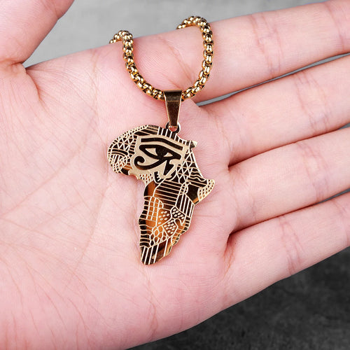 Africa Map Men Necklaces Pendants Chain Punk Hiphop Trendy for Boyfriend Male Stainless Steel Jewelry Creativity Gift Wholesale