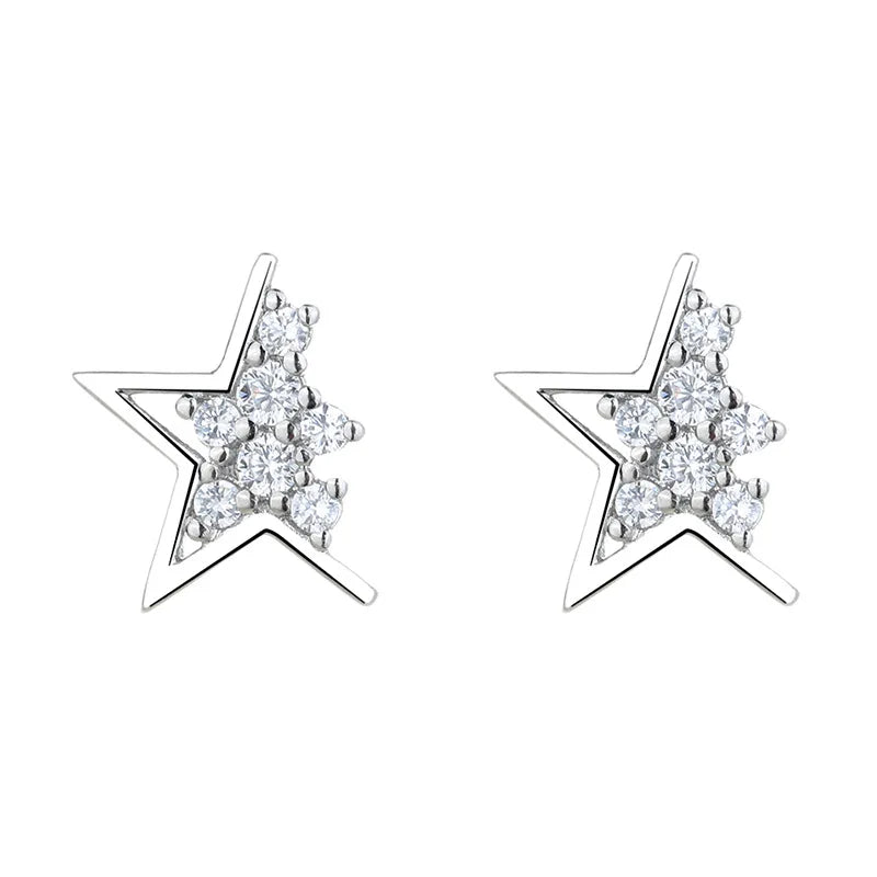 VENTFILLE 925 Stamp Silver Color Star Earrings for Women Crystal Jewelry Girls Birthday Gift Dropship Wholesale