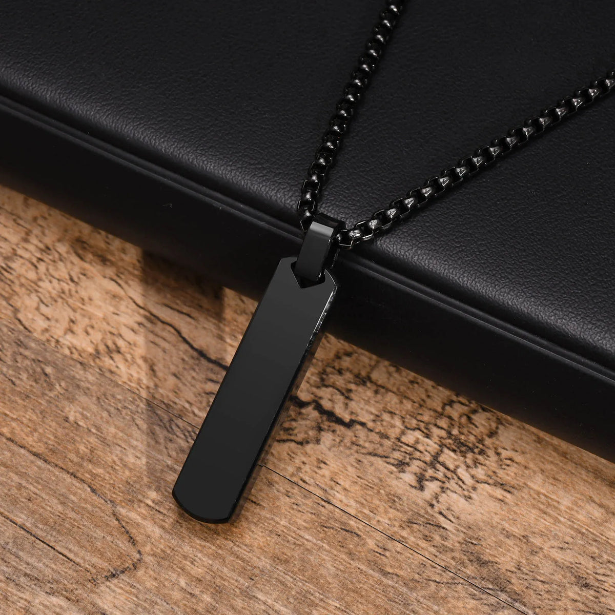 Waterproof 3D Vertical Bar Necklaces for Men,Minimalist Stainless Steel Geometric Pendant with Box Chain,Male Collar Jewelry