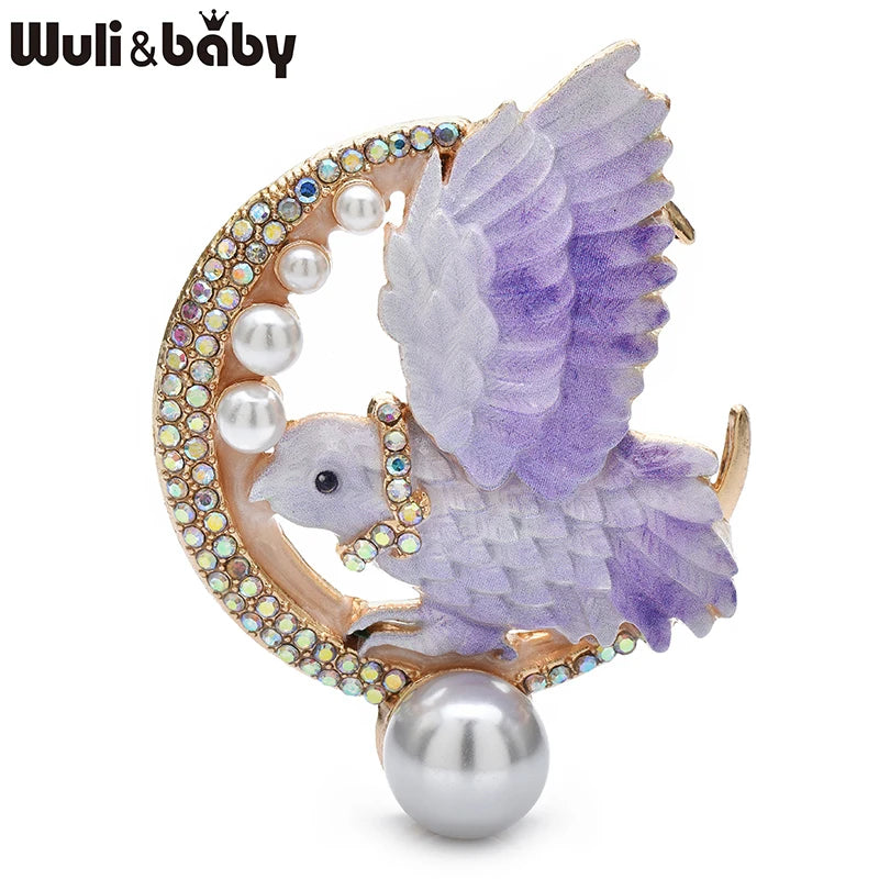 Wuli&baby Beautiful Dove Bird Brooches For Women Unisex 4-color Rhinestone Pearl Owl Animal Party Casual Brooch Pins Gifts