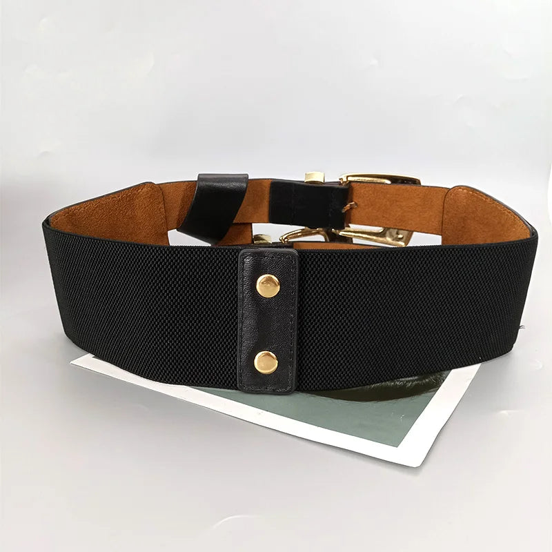 Female Waist Gothic Elastic Corset Belt Female Stretch Cummerbunds High Quality Luxury Designer Black Punk Wide Belts For Women