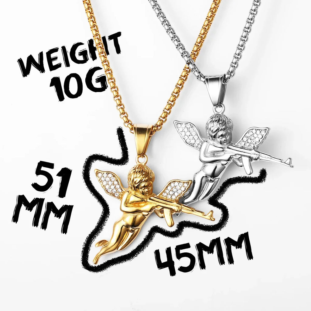 PENDRA Angel Cupid Gun Steel Necklace