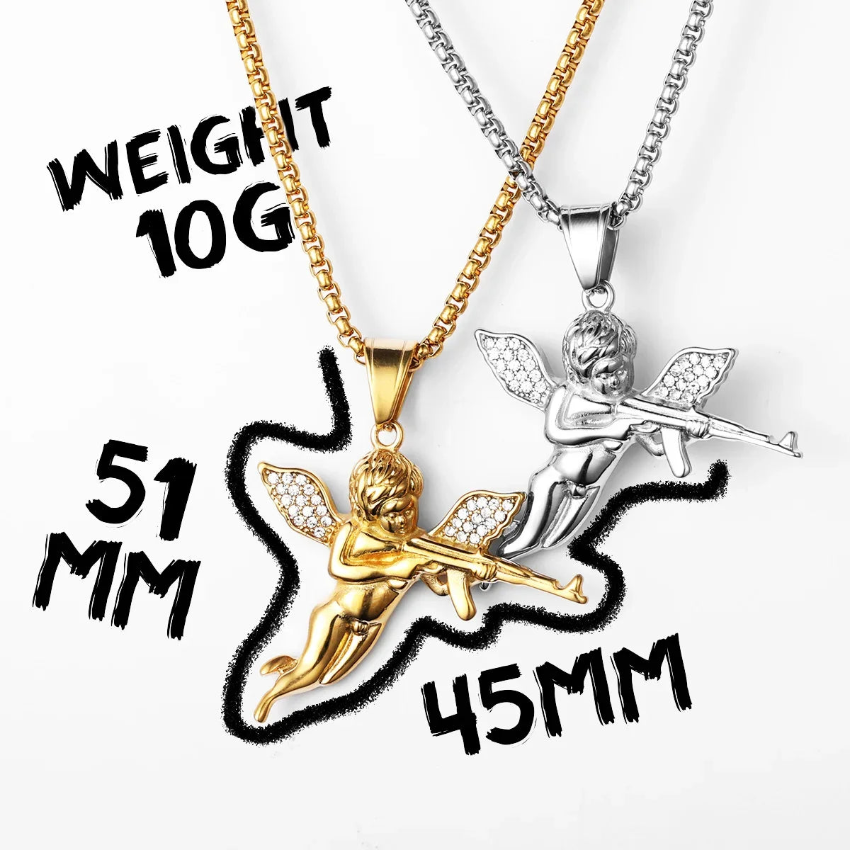 PENDRA Angel Cupid Gun Steel Necklace