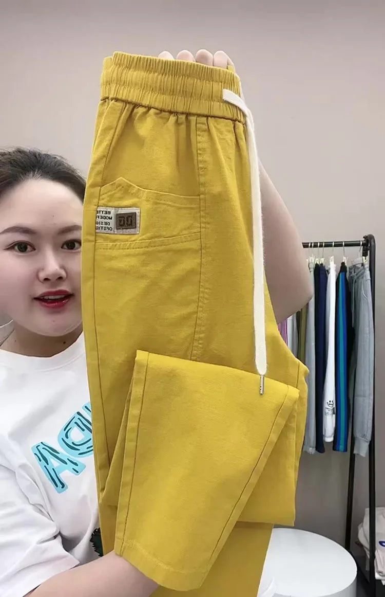 Women's Harem pants Summer Vintage Thin High Waist Straight Casual Pants Women Fashion Loose Cotton linen pants Trousers Female