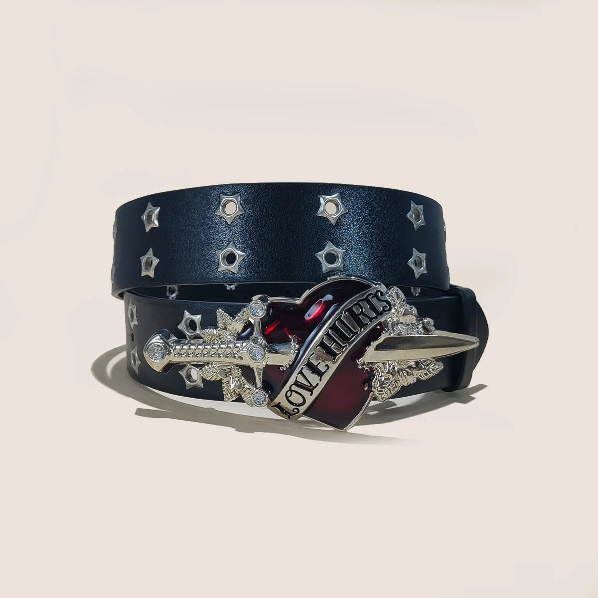 Women's Jeans Belt Punk Cool Adjustable Eyelet Leather Belt Fashion 3.8cm Wide Waistband for Men Hole Waist Gothic Accessories