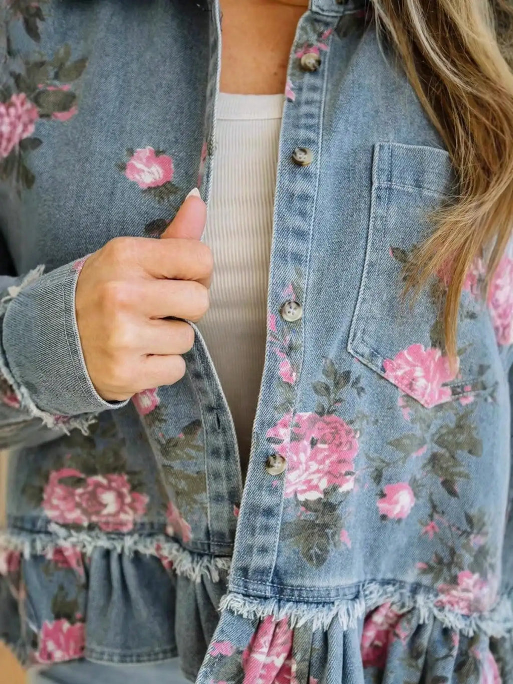 PENDRA Washed Floral Long Jacket
