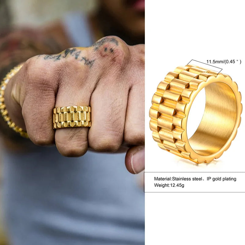 Stylish Stainless Steel Presidential Watch Link Rings for Men Male Gifts Jewelry