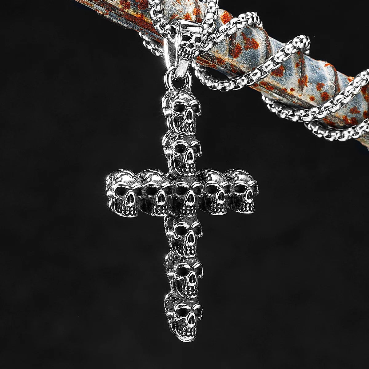 Gothic Skull Cross Amulet Stainless Steel Men Women Necklaces Pendants Chain Punk Trendy  Jewelry Creativity Gift Wholesale
