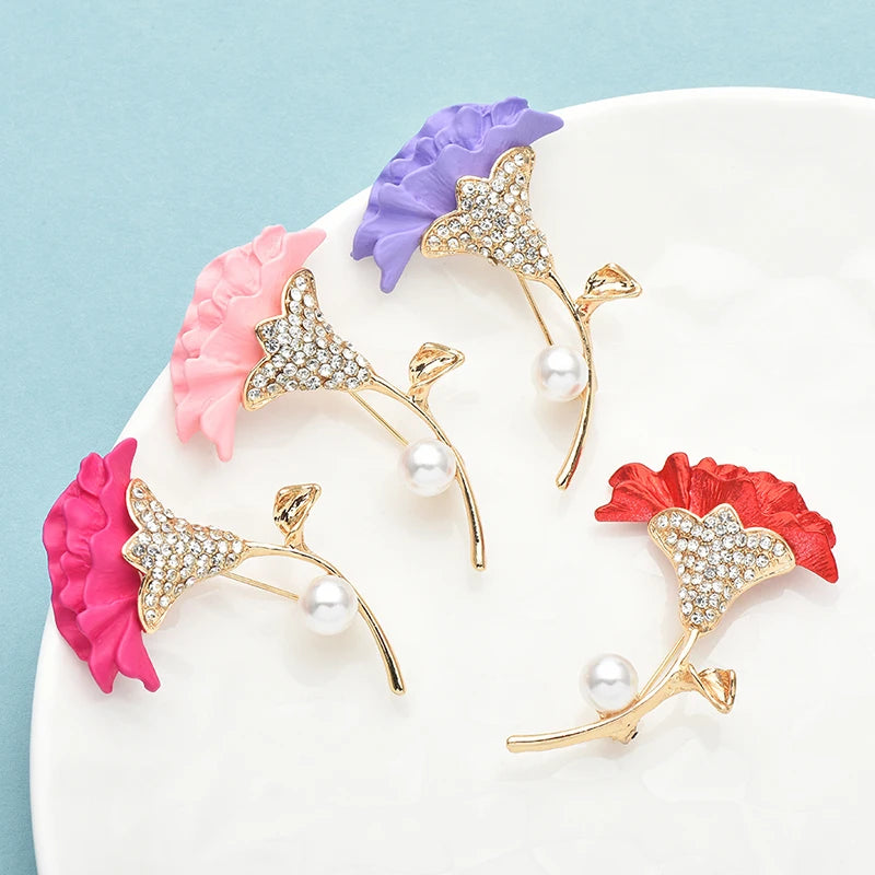 PENDRA Celosia Soft-Enamel Flower Brooch