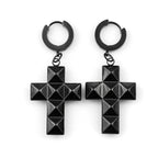 Stainless Steel Studded Rivet Cross Hoop Earrings Cool Punk Gothic Rock Pyramid Cross Drop Earrings for Men Women Goth Jewelry
