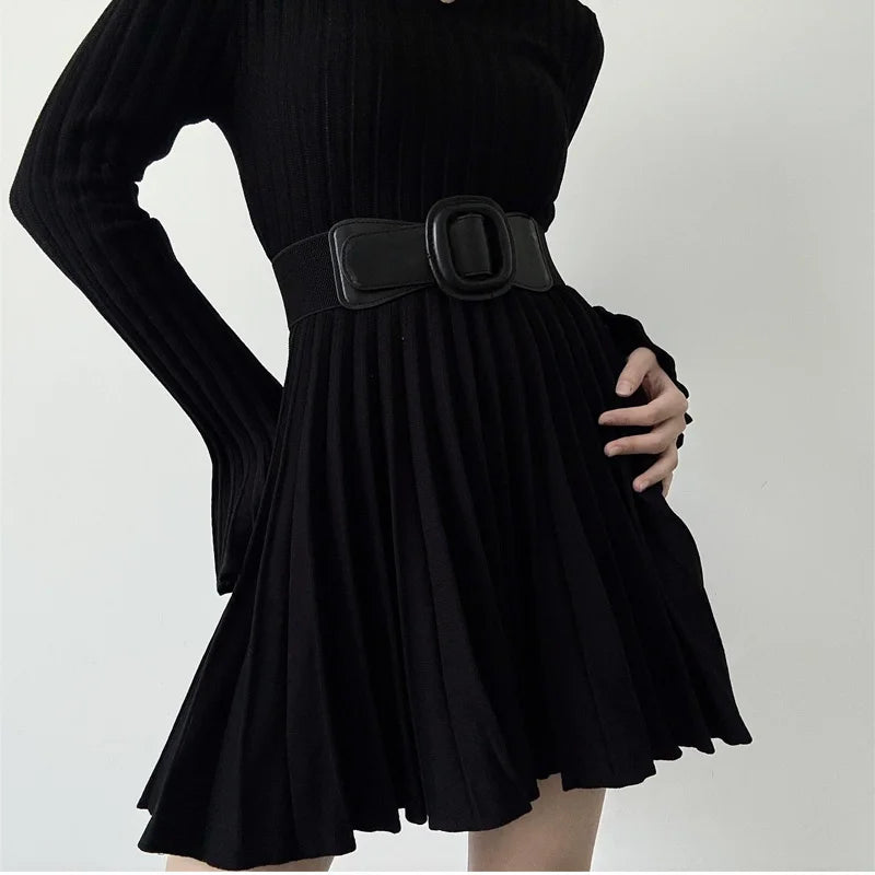 Trend Classic Elegant Wide Belt For Women Elastic Cummerbund Square Buckle New Fashion Waistband Female For Dress and jacket