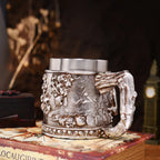 Halloween Spooky Skull Stein Mug 3D Relief Skeleton Pattern Stainless Steel Inner Tank Gothic Pub Bar Whiskey Wine Drink Cup