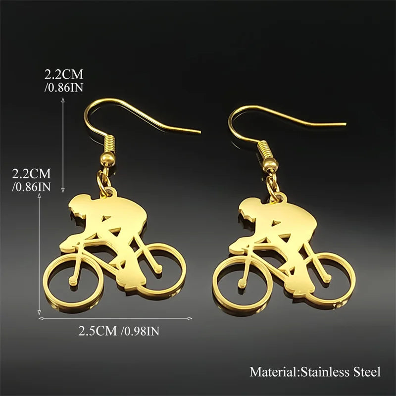 Hiphop Bike Man Dangle Earrings For Women Men Stainless Steel Gold Silver Color Male Drop Earring Jewelry Gifts