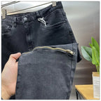 New Arrival Spring Autumn Casual Denim Slim Fit Jeans for Men with Knee Zipper Eye Designer and Vintage Black Jeans Men's Luxury