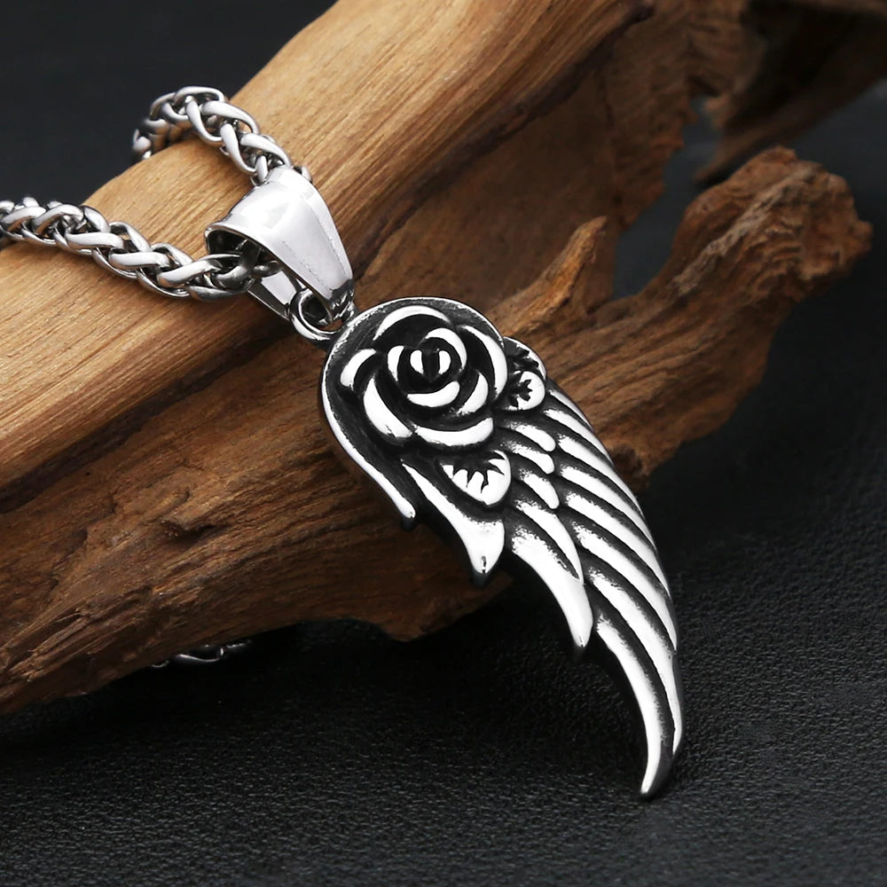 PENDRA Roseangel Gothic Rose Angel Wing Necklace