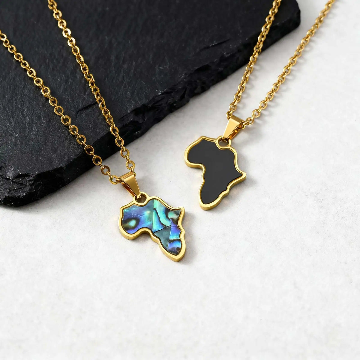 African Map Necklace for Men Boys,Gold Color Stainless Steel Abalone Shell Pendant Necklace,Map Jewelry Gift