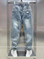 Spring Autumn New Kpop Loose Casual Men's Jeans Pants High-end Brand Loose Straight Pants Elastic Harlan Casual Trendy Dad Jeans