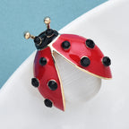 PENDRA Red Opal Ladybug Enamel Brooch